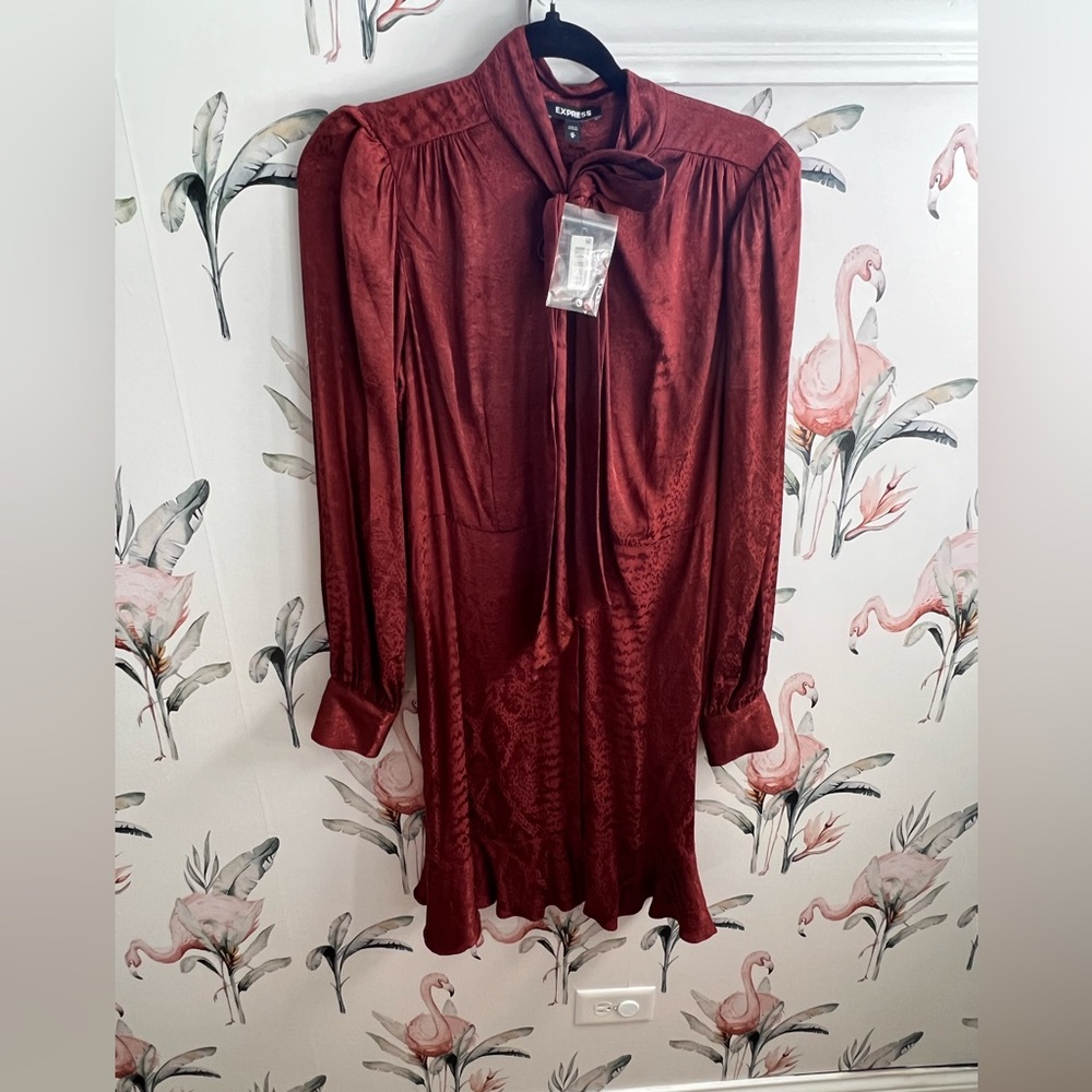 Express Tie Neck Satin Dress